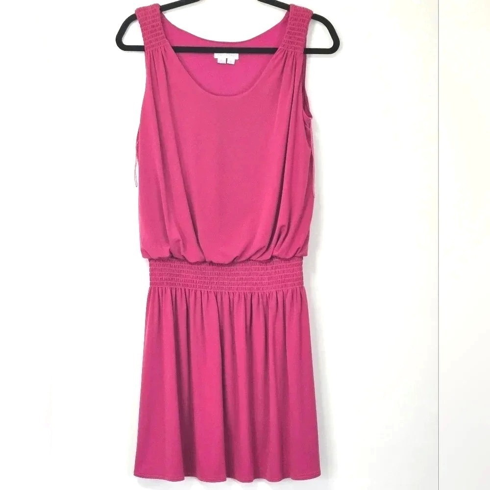 London Times Women Fuchsia Smocked Waist Sleeveless Dress Size 8‎